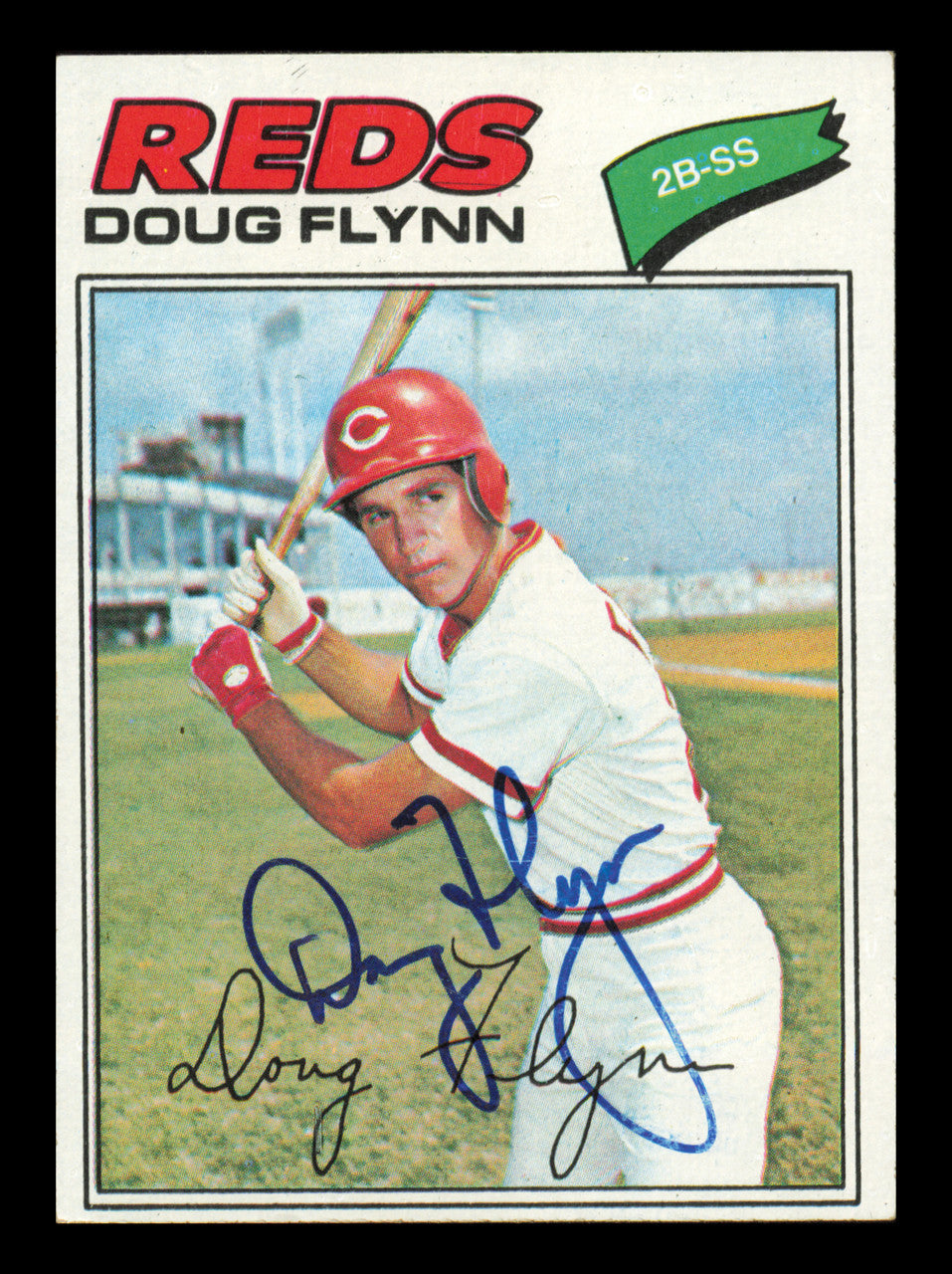 Doug Flynn Autographed 1977 Topps Card #186 Card Cincinnati Reds SKU #241073