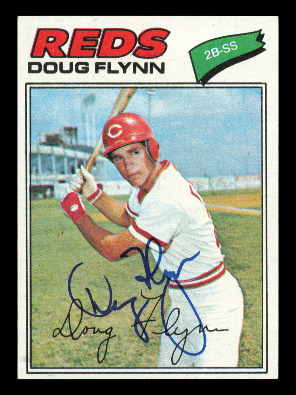 Doug Flynn Autographed 1977 Topps Card #186 Card Cincinnati Reds SKU #241074