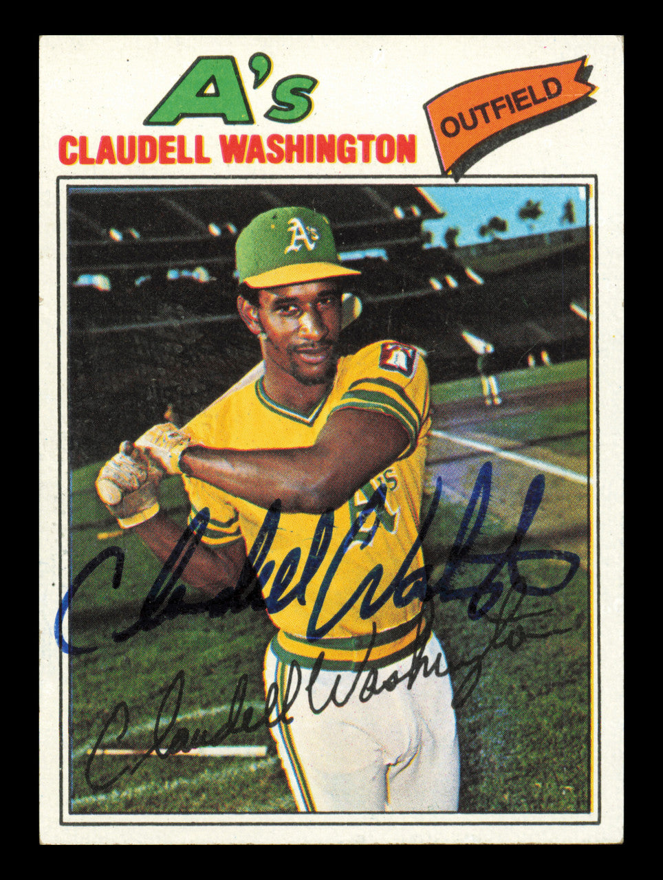 Claudell Washington Autographed 1977 Topps Card #405 Card Oakland A's SKU #241128