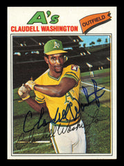 Claudell Washington Autographed 1977 Topps Card #405 Card Oakland A's SKU #241129