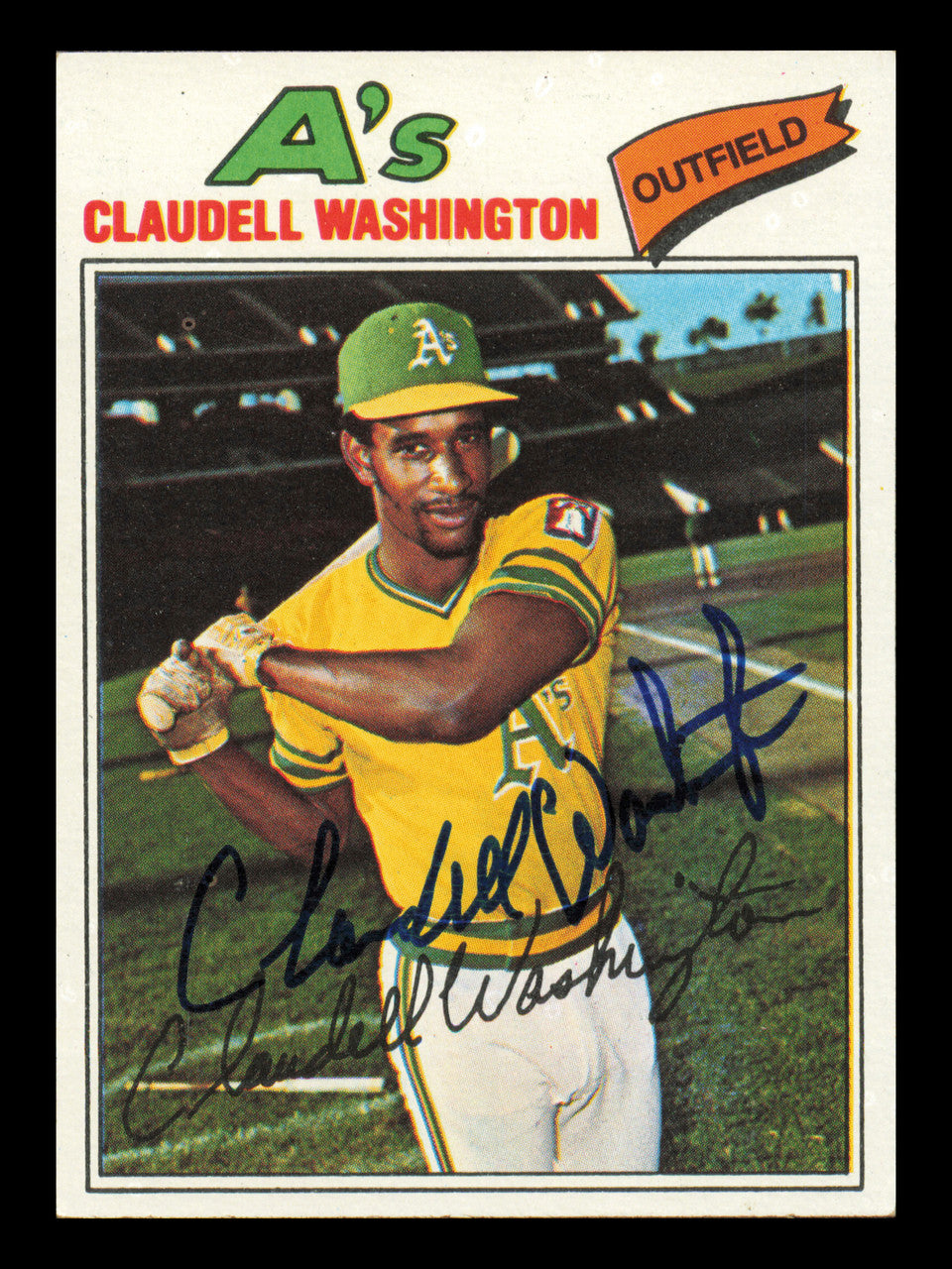 Claudell Washington Autographed 1977 Topps Card #405 Card Oakland A's SKU #241129