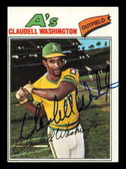 Claudell Washington Autographed 1977 Topps Card #405 Card Oakland A's SKU #241131