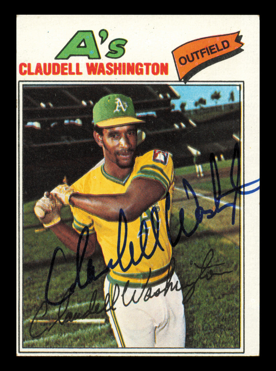 Claudell Washington Autographed 1977 Topps Card #405 Card Oakland A's SKU #241131