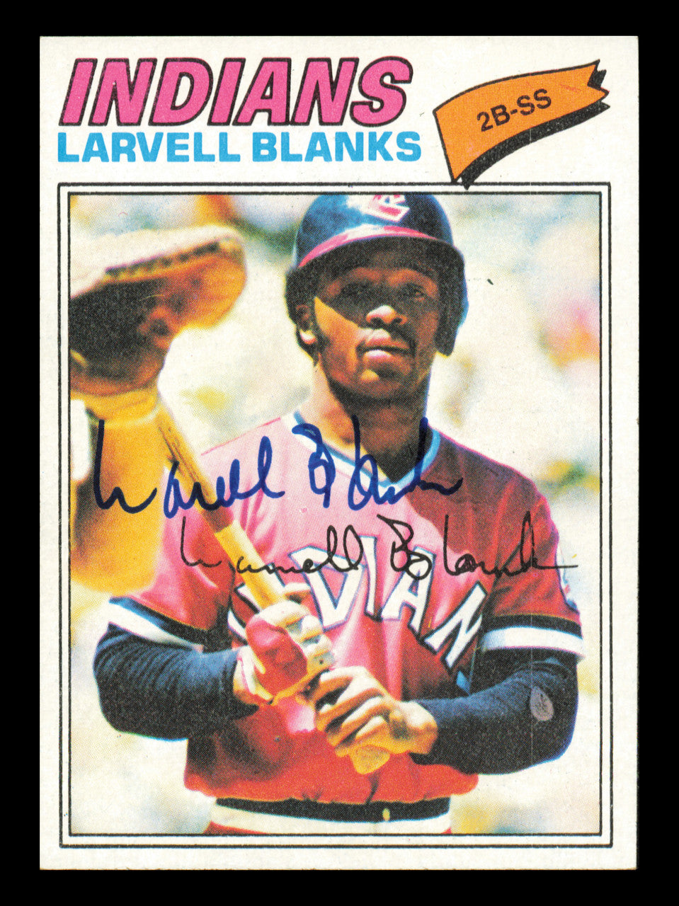 Larvell Blanks Autographed 1977 Topps Card #441 Card Cleveland Indians SKU #241134