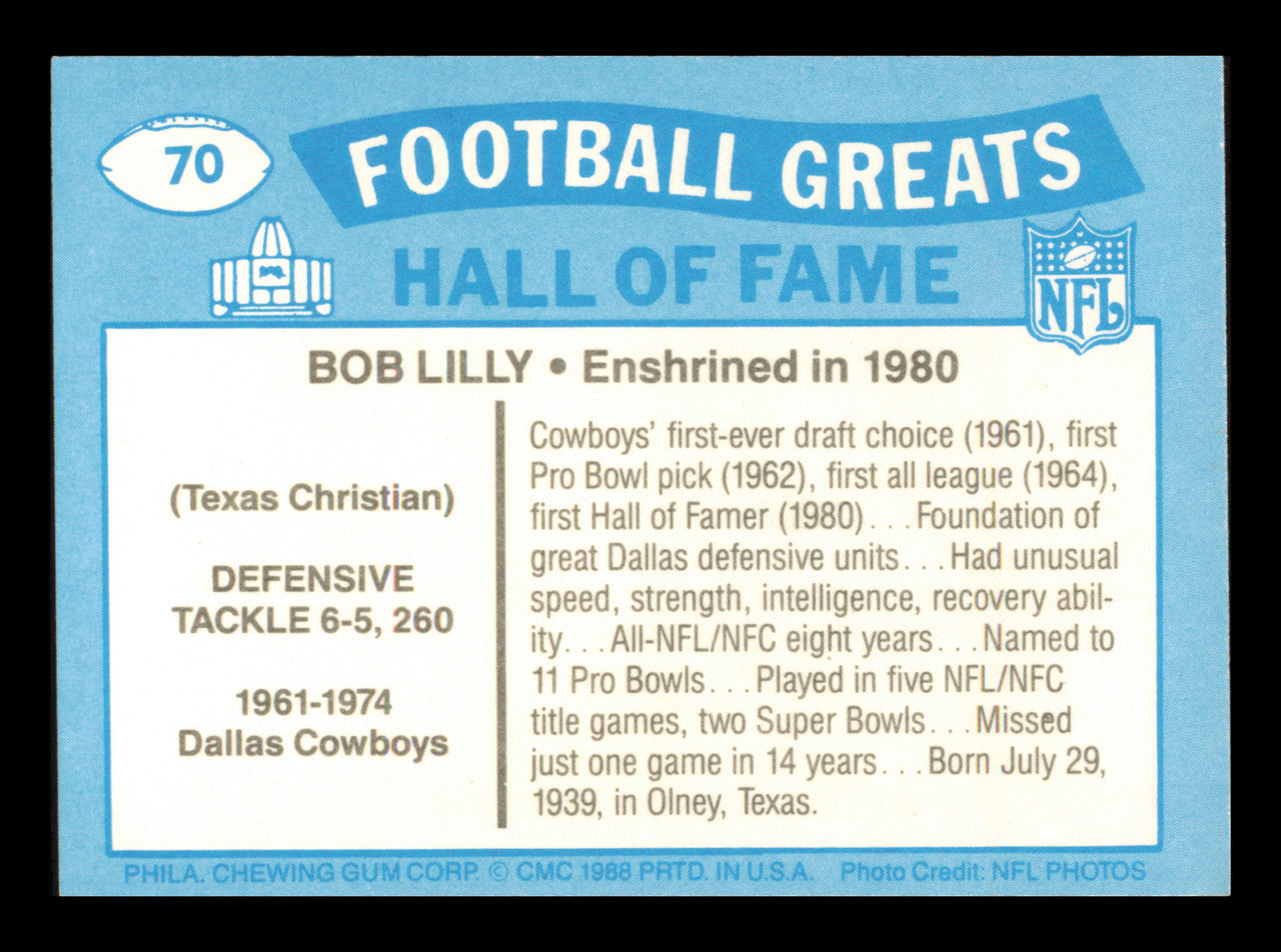 Bob Lilly Autographed 1988 Swell Card #70 Dallas Cowboys SKU #241172