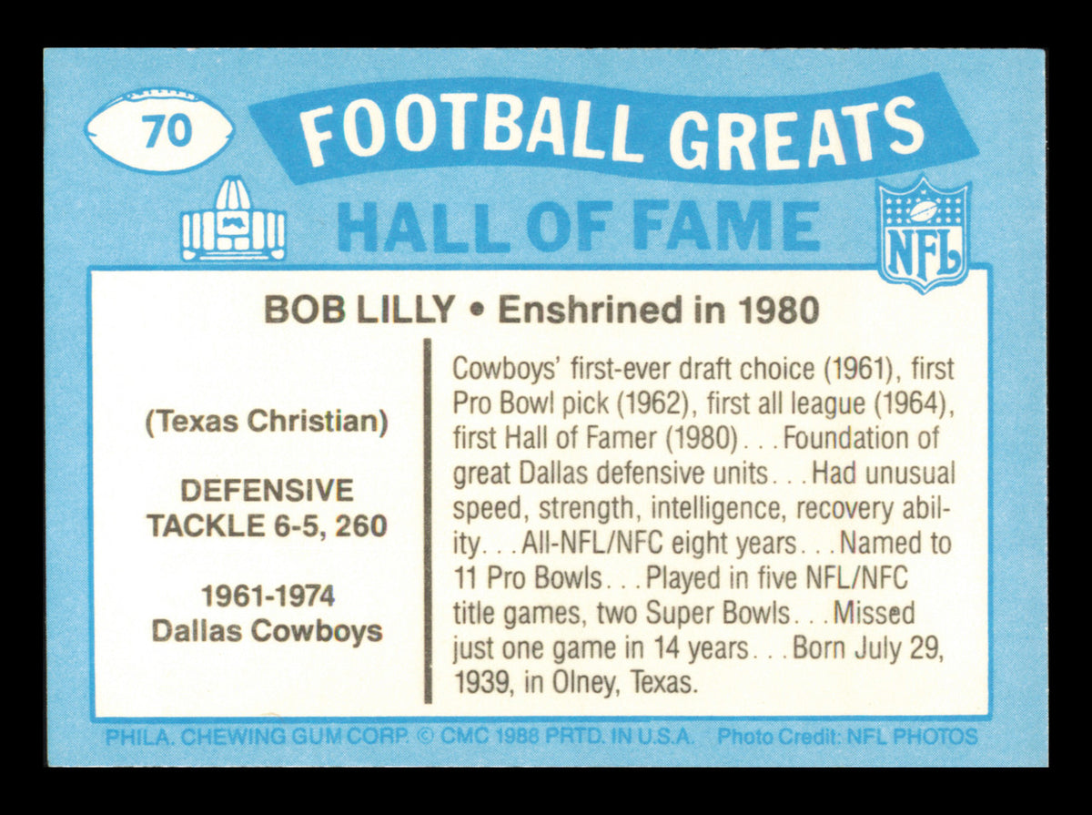 Bob Lilly Autographed 1988 Swell Card #70 Dallas Cowboys SKU #241174