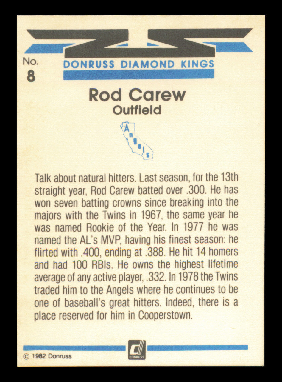 Rod Carew Autographed 1982 Donruss Diamond Kings Card #8 Card California Angels SKU #241188