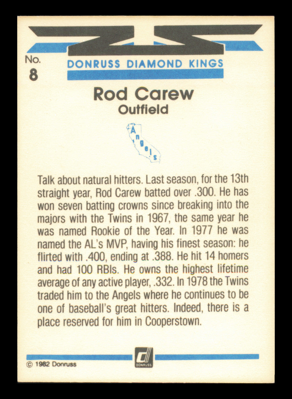 Rod Carew Autographed 1982 Donruss Diamond Kings Card #8 Card California Angels SKU #241189