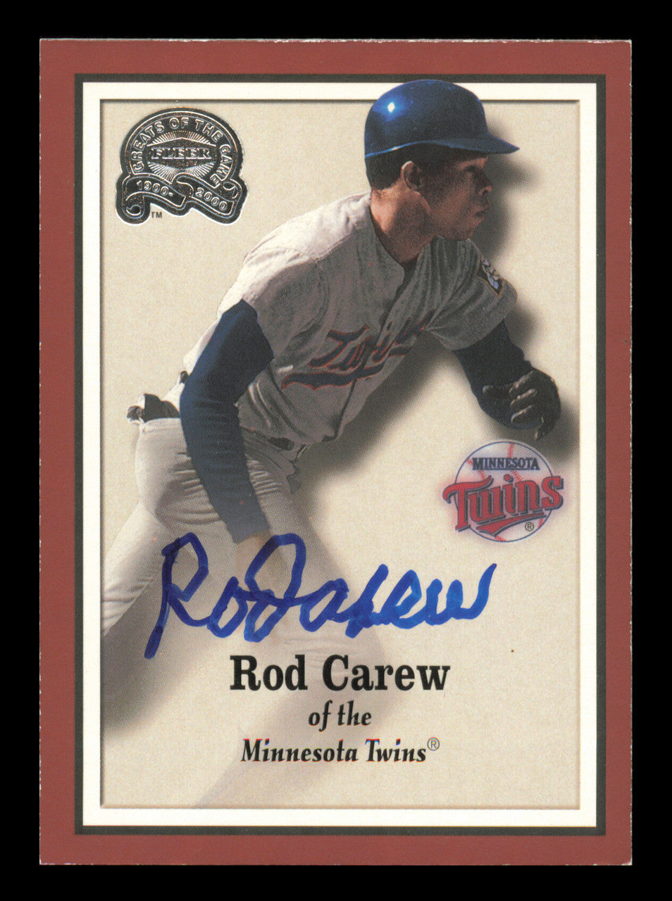 Rod Carew Autographed 2000 Fleer Greats of the Game Card #75 Card Minnesota Twins SKU #241211