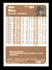 Jim Rice Autographed 1983 Fleer Card #194 Card Boston Red Sox SKU #241242