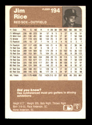Jim Rice Autographed 1983 Fleer Card #194 Card Boston Red Sox SKU #241244