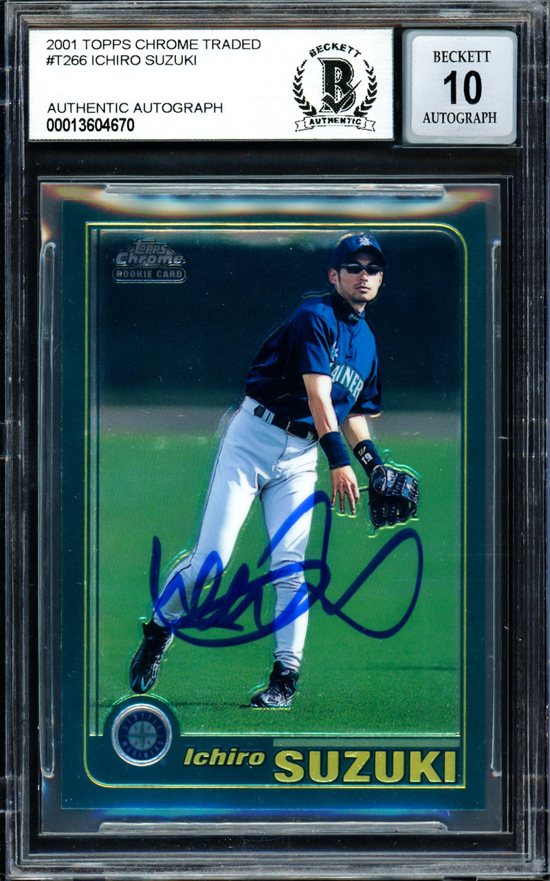 Ichiro Suzuki Autographed 2001 Topps Chrome Traded Rookie Card #T266 Seattle Mariners Auto Grade Gem Mint 10 Beckett BAS #13604670