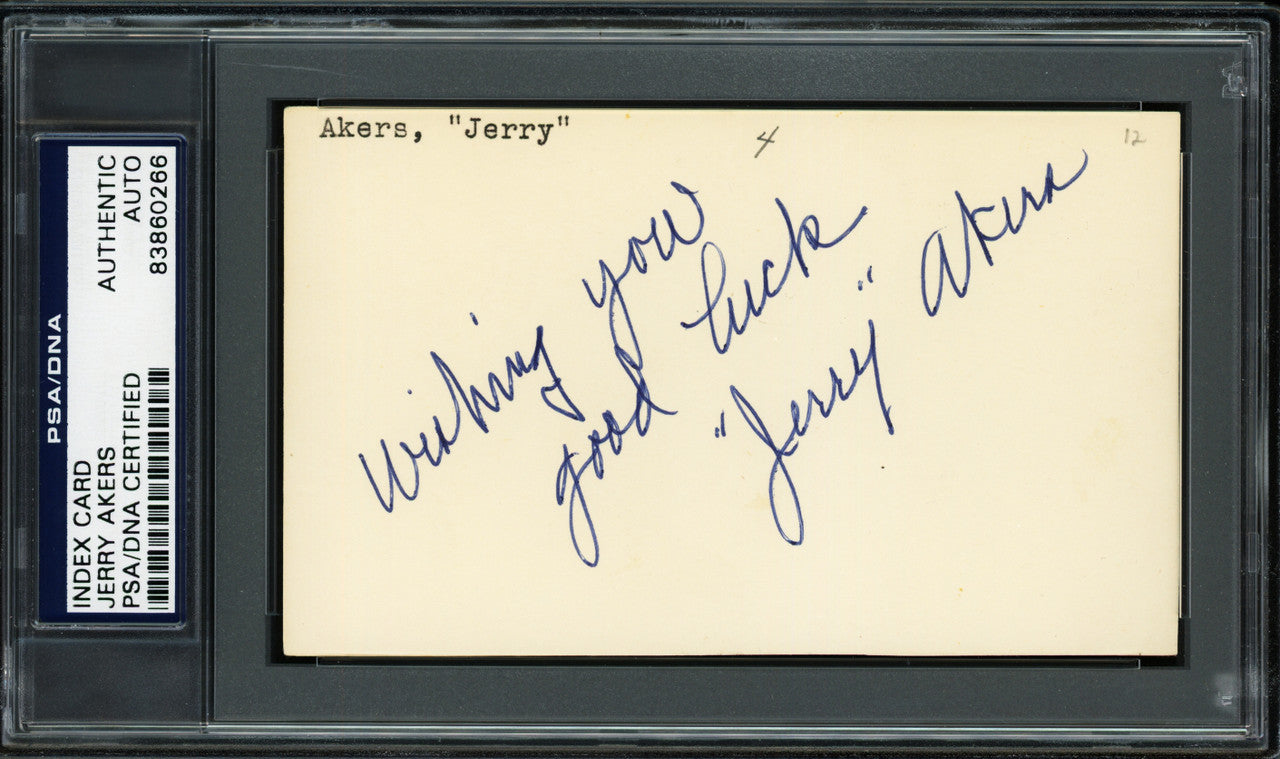 Albert Earl "Jerry" Akers Autographed 3x5 Index Card Washington Senators "Wishing you good luck" PSA/DNA #83860266
