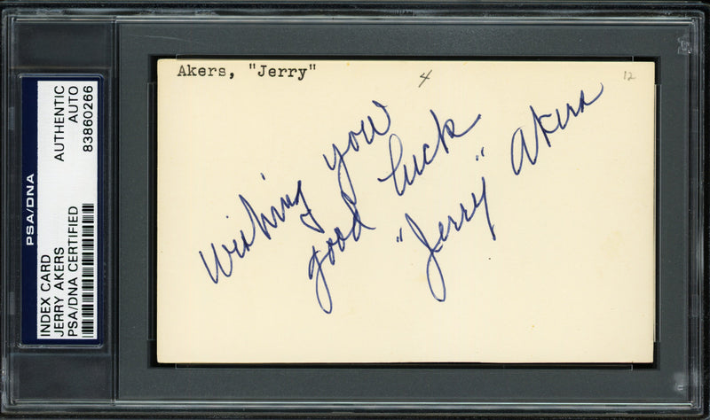 Albert Earl "Jerry" Akers Autographed 3x5 Index Card Washington Senators "Wishing you good luck" PSA/DNA #83860266