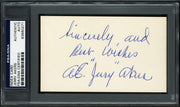 Albert Earl "Jerry" Akers Autographed 3x5 Index Card Washington Senators "Sincerely and Best Wishes" PSA/DNA #83860271