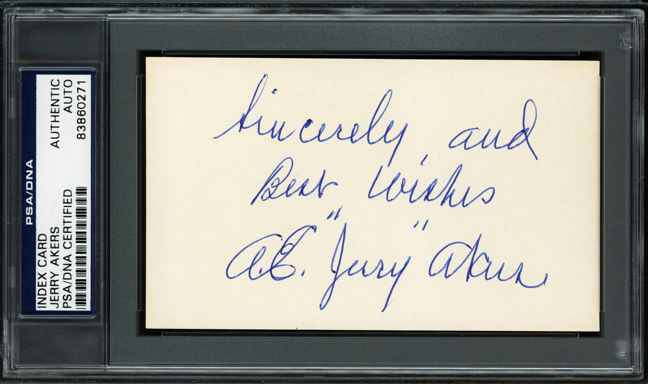 Albert Earl "Jerry" Akers Autographed 3x5 Index Card Washington Senators "Sincerely and Best Wishes" PSA/DNA #83860271