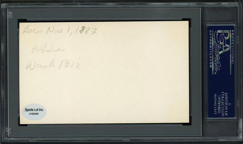 Albert Earl "Jerry" Akers Autographed 3x5 Index Card Washington Senators "Sincerely and Best Wishes" PSA/DNA #83860271