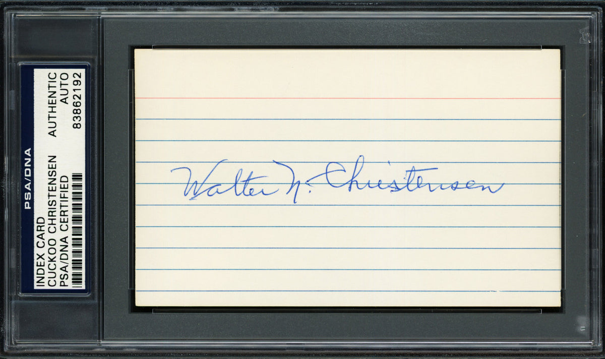 Walter "Cuckoo" Christensen Autographed 3x5 Index Card Cincinnati Reds PSA/DNA #83862192