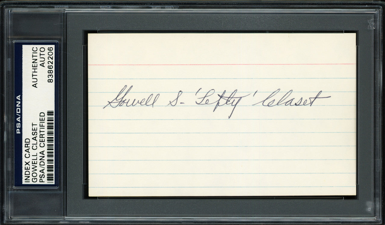 Gowell "Lefty" Claset Autographed 3x5 Index Card Philadelphia A's PSA/DNA #83862206