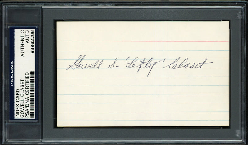 Gowell "Lefty" Claset Autographed 3x5 Index Card Philadelphia A's PSA/DNA #83862206