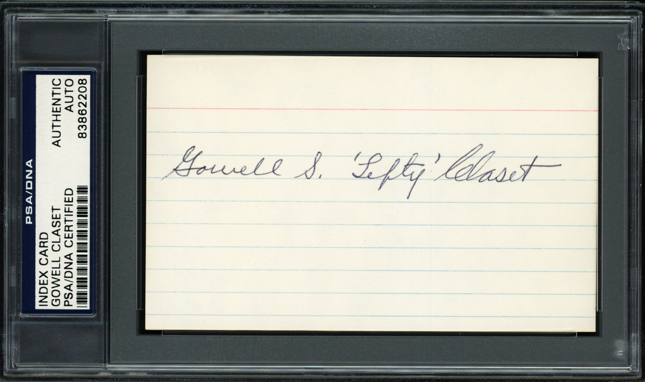 Gowell "Lefty" Claset Autographed 3x5 Index Card Philadelphia A's PSA/DNA #83862208