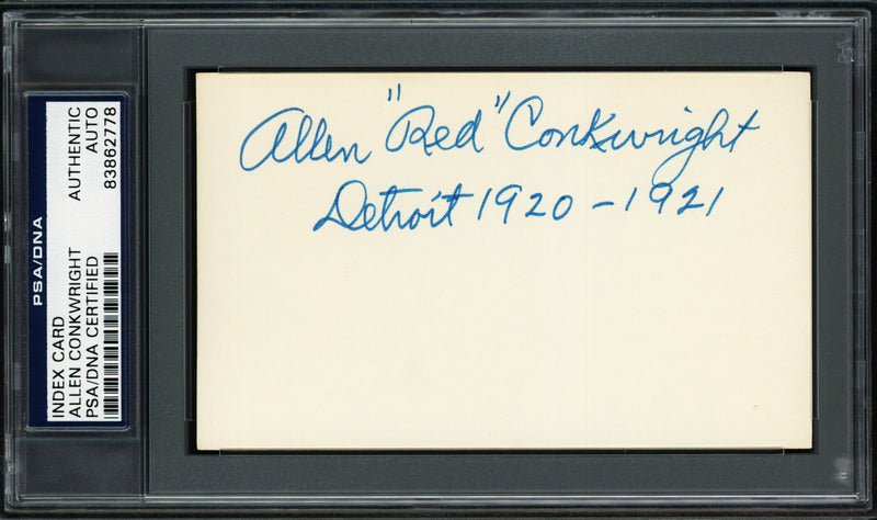 Allen "Red" Conkwright Autographed 3x5 Index Card Detroit Tigers "1920-21" PSA/DNA #83862778