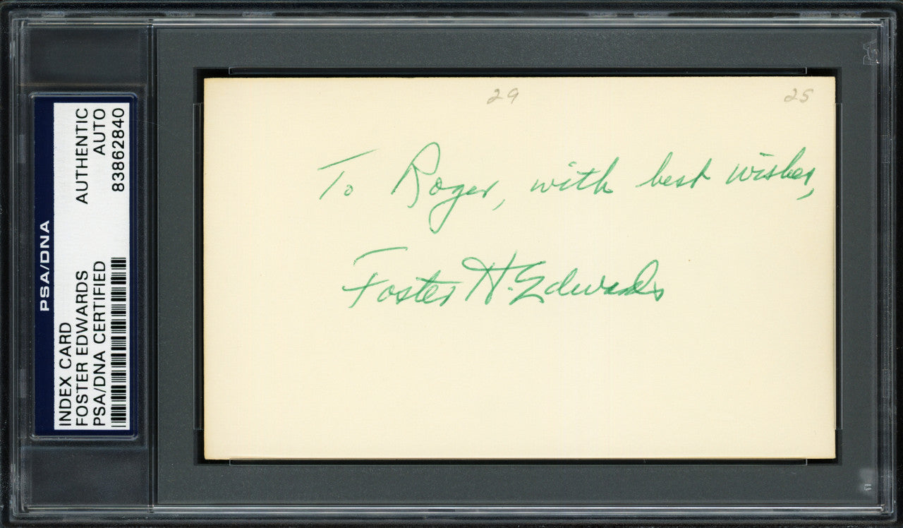 Foster H. Edwards Autographed 3x5 Index Card Boston Braves & New York Yankees "To Roger with best wishes" PSA/DNA #83862840
