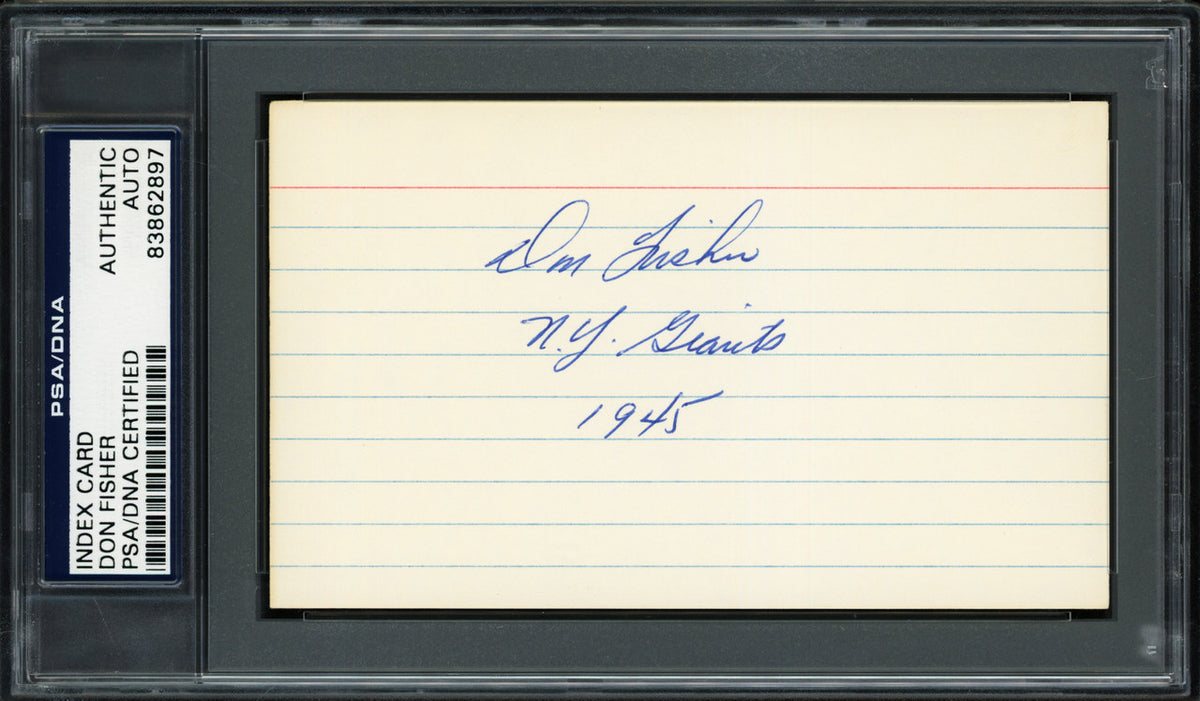 Don Fisher Autographed 3x5 Index Card New York Giants "1945" PSA/DNA #83862897