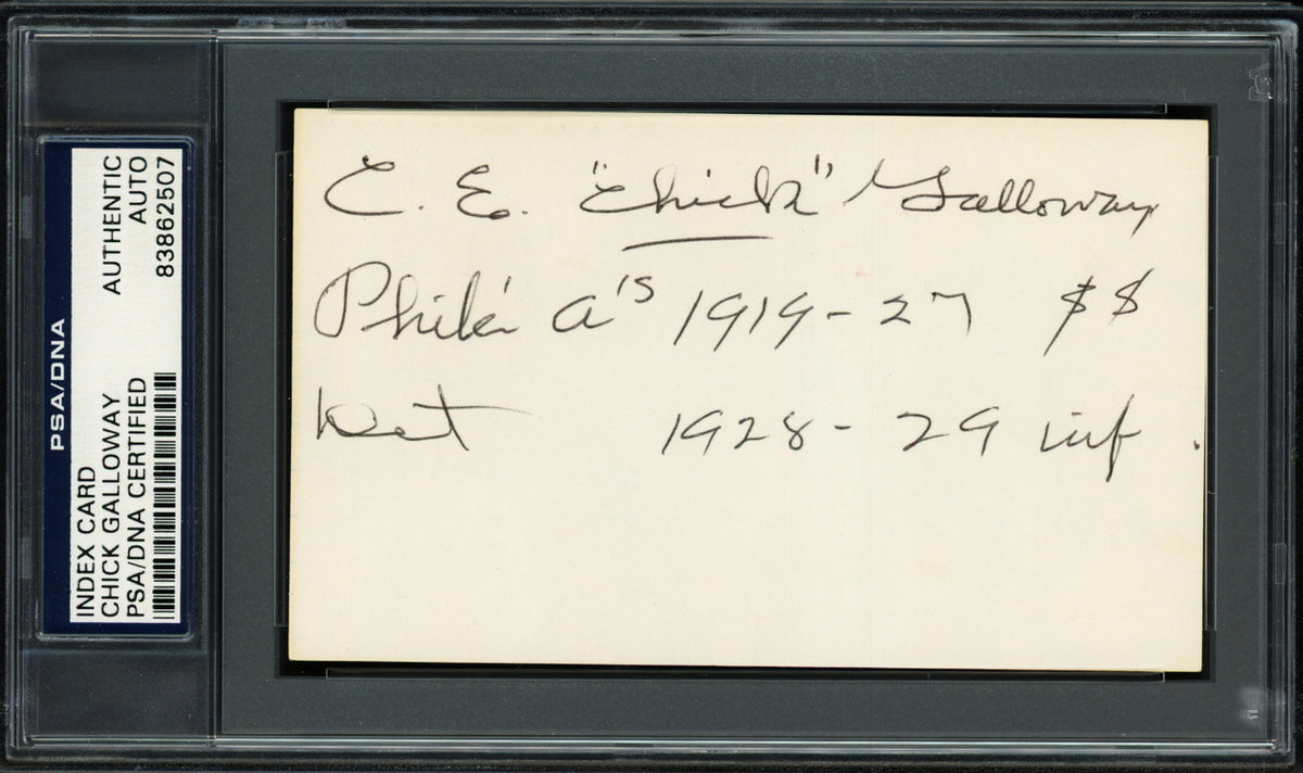 Clarence Edward C.E. "Chick" Galloway Autographed 3x5 Index Card Detroit Tigers, Philadelphia A's PSA/DNA #83862507