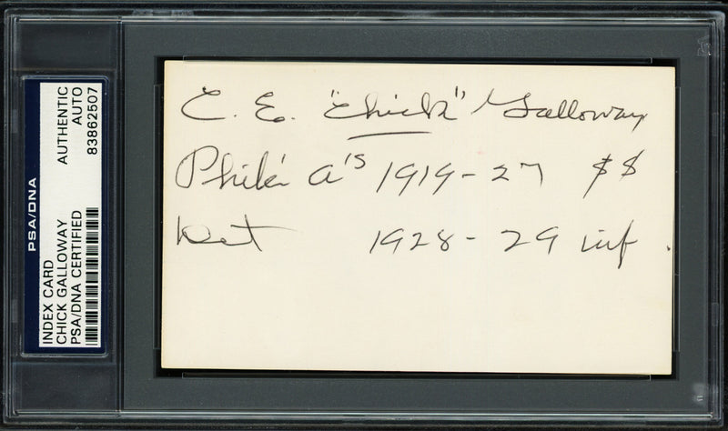 Clarence Edward C.E. "Chick" Galloway Autographed 3x5 Index Card Detroit Tigers, Philadelphia A's PSA/DNA #83862507
