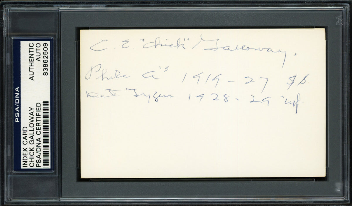 Clarence Edward C.E. "Chick" Galloway Autographed 3x5 Index Card Detroit Tigers, Philadelphia A's PSA/DNA #83862509