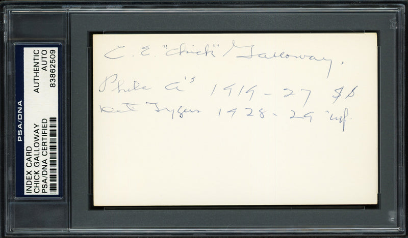 Clarence Edward C.E. "Chick" Galloway Autographed 3x5 Index Card Detroit Tigers, Philadelphia A's PSA/DNA #83862509
