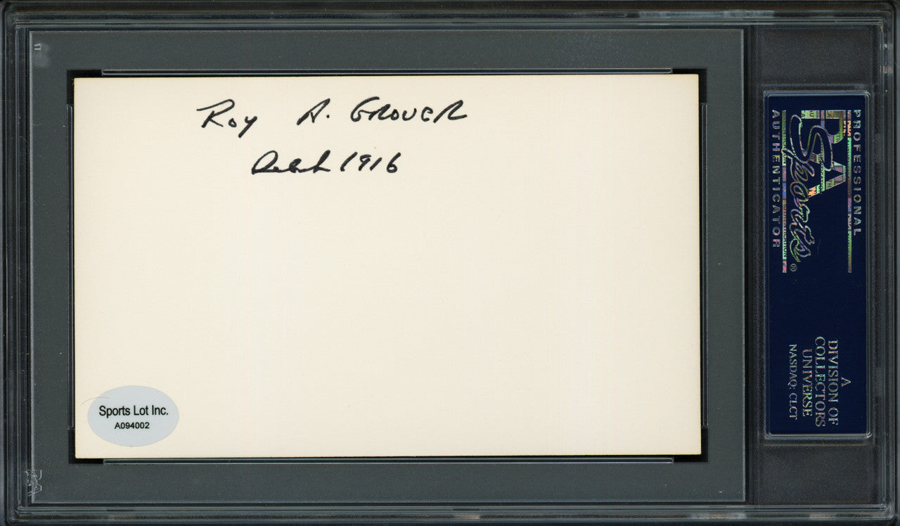 Roy Grover Autographed 3x5 Index Card Philadelphia A's, Washington Senators PSA/DNA #83862570