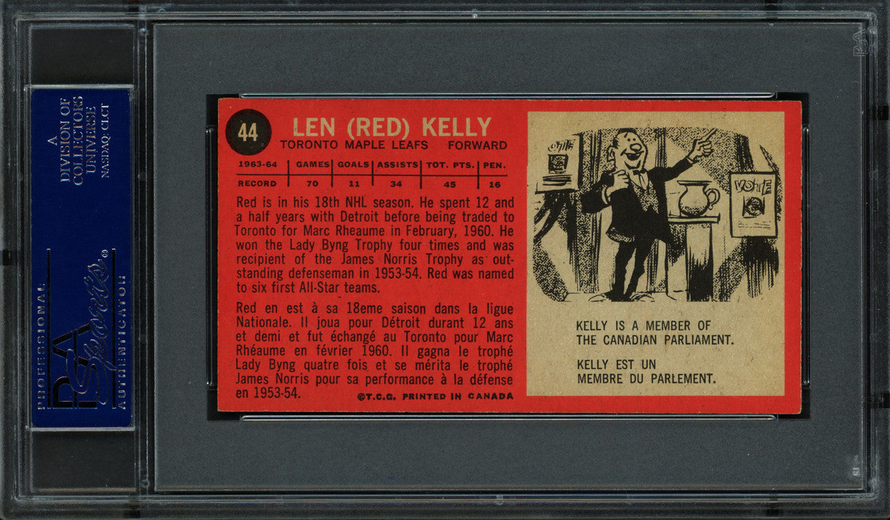 Red Kelly Autographed 1964 Topps Card #44 Toronto Maple Leafs PSA/DNA #83322308