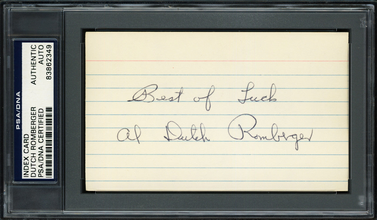 Allen "Dutch" Romberger Autographed 3x5 Index Card Philadelphia A's "Best of Luck" PSA/DNA #83862349