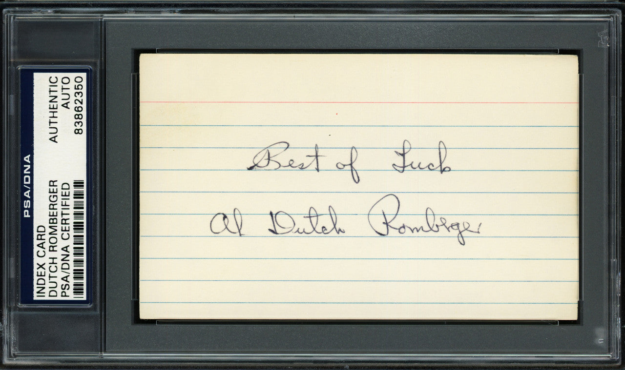 Allen "Dutch" Romberger Autographed 3x5 Index Card Philadelphia A's "Best of Luck" PSA/DNA #83862350