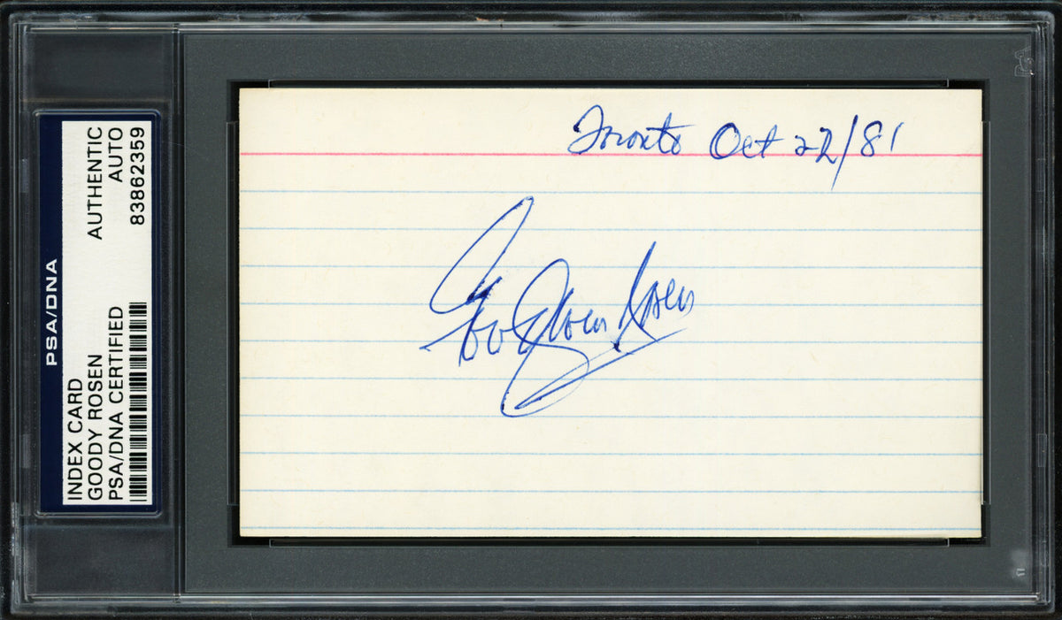Goodwin "Goody" Rosen Autographed 3x5 Index Card Brooklyn Dodgers "Good Luck" PSA/DNA #83862359