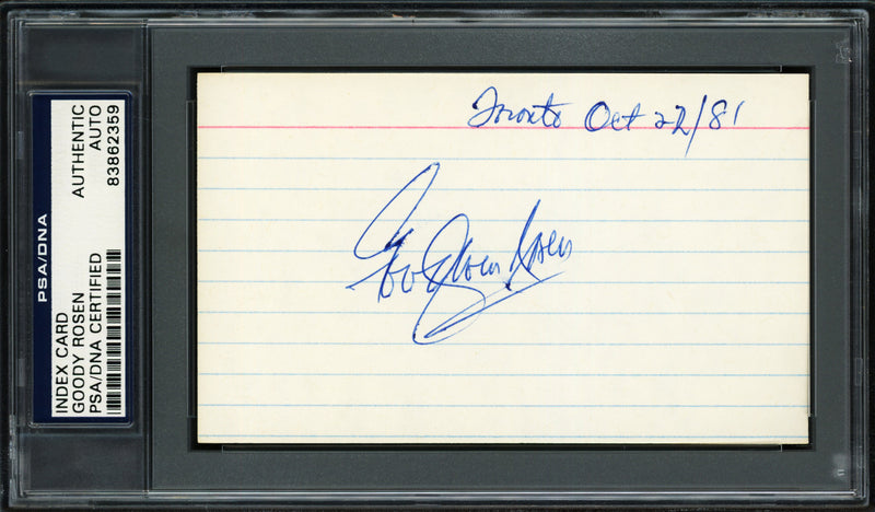 Goodwin "Goody" Rosen Autographed 3x5 Index Card Brooklyn Dodgers "Good Luck" PSA/DNA #83862359