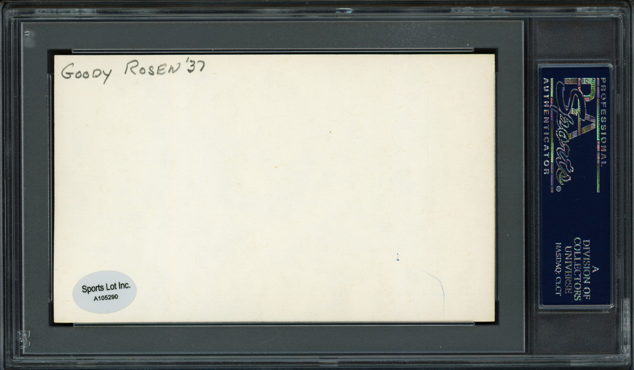 Goodwin "Goody" Rosen Autographed 3x5 Index Card Brooklyn Dodgers "Good Luck" PSA/DNA #83862359