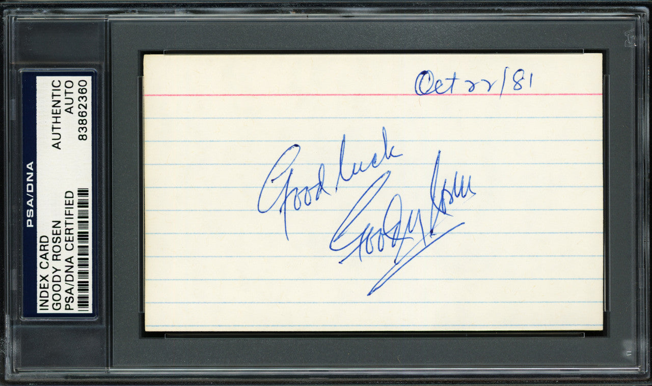 Goodwin "Goody" Rosen Autographed 3x5 Index Card Brooklyn Dodgers "Good Luck" PSA/DNA #83862360