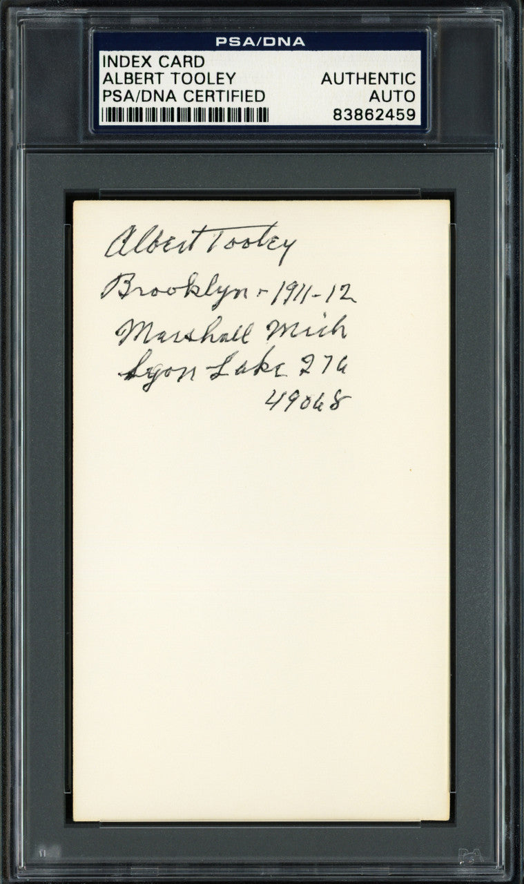 Albert Bert Tooley Autographed 3x5 Index Card Brooklyn Dodgers "1911-12" PSA/DNA #83862459