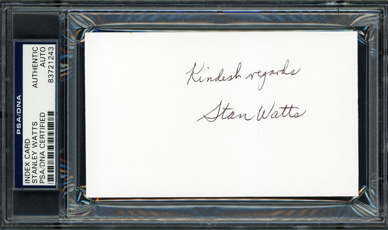 Stanley "Stan" Watts Autographed 3x5 Index Card BYU Cougars Coach "Kindest Regards" PSA/DNA #83721243