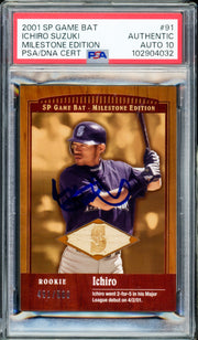Ichiro Suzuki Autographed 2001 SP Game Bat Rookie Card #91 Seattle Mariners Auto Grade Gem Mint 10 Milestone Edition #491/500 PSA/DNA #102904032