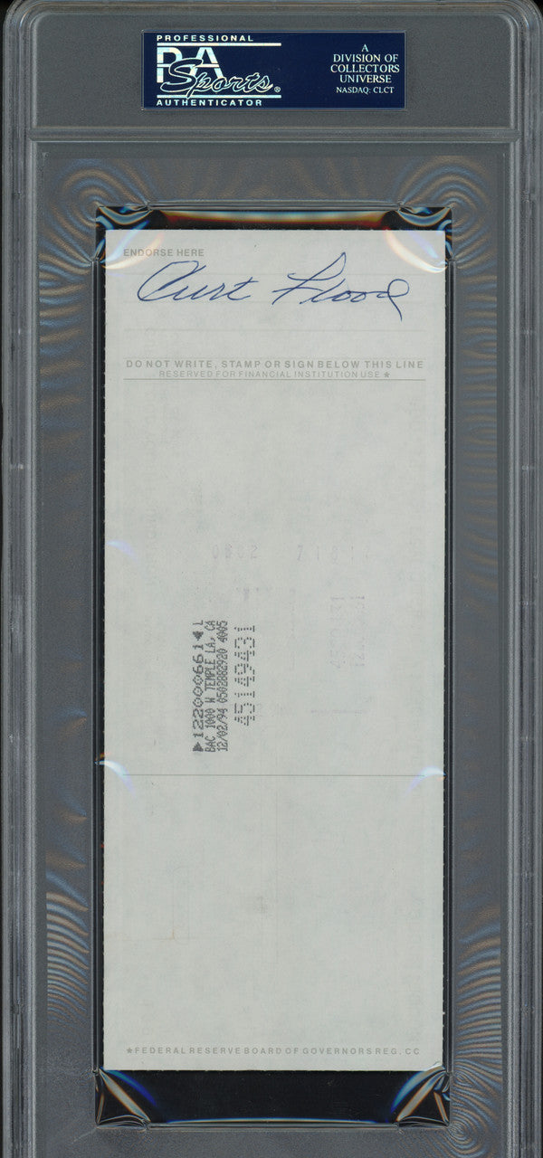 Curt Flood Autographed 3.5x8.5 Check St. Louis Cardinals (Signed Twice) PSA/DNA #83933914