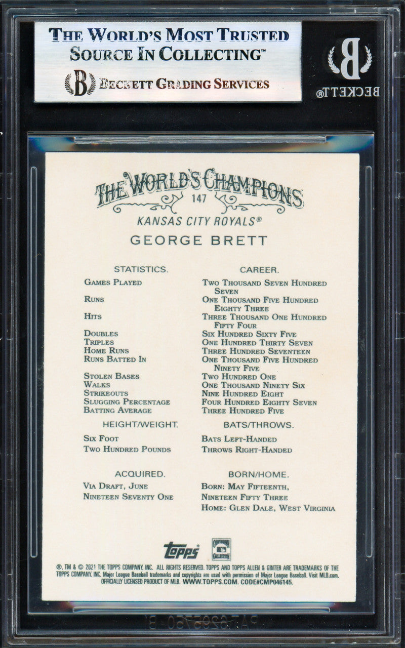 George Brett Autographed 2021 Topps Allen & Ginter Card #147 Kansas City Royals Beckett BAS #17830819