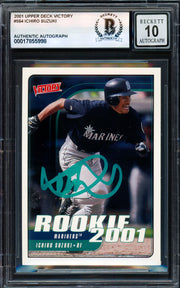 Ichiro Suzuki Autographed 2001 Upper Deck Victory Card #564 Seattle Mariners Auto Grade Gem Mint 10 Beckett BAS #17855998