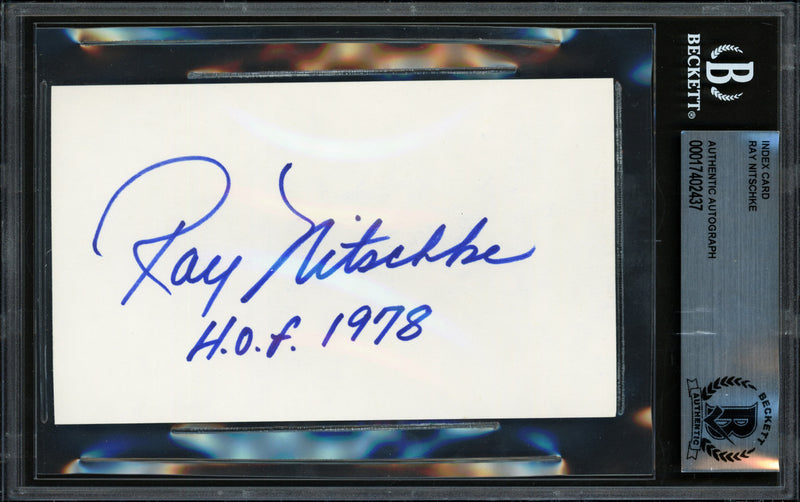 Ray Nitschke Autographed 3x5 Index Card Green Bay Packers "HOF 1978" Beckett BAS #17402437
