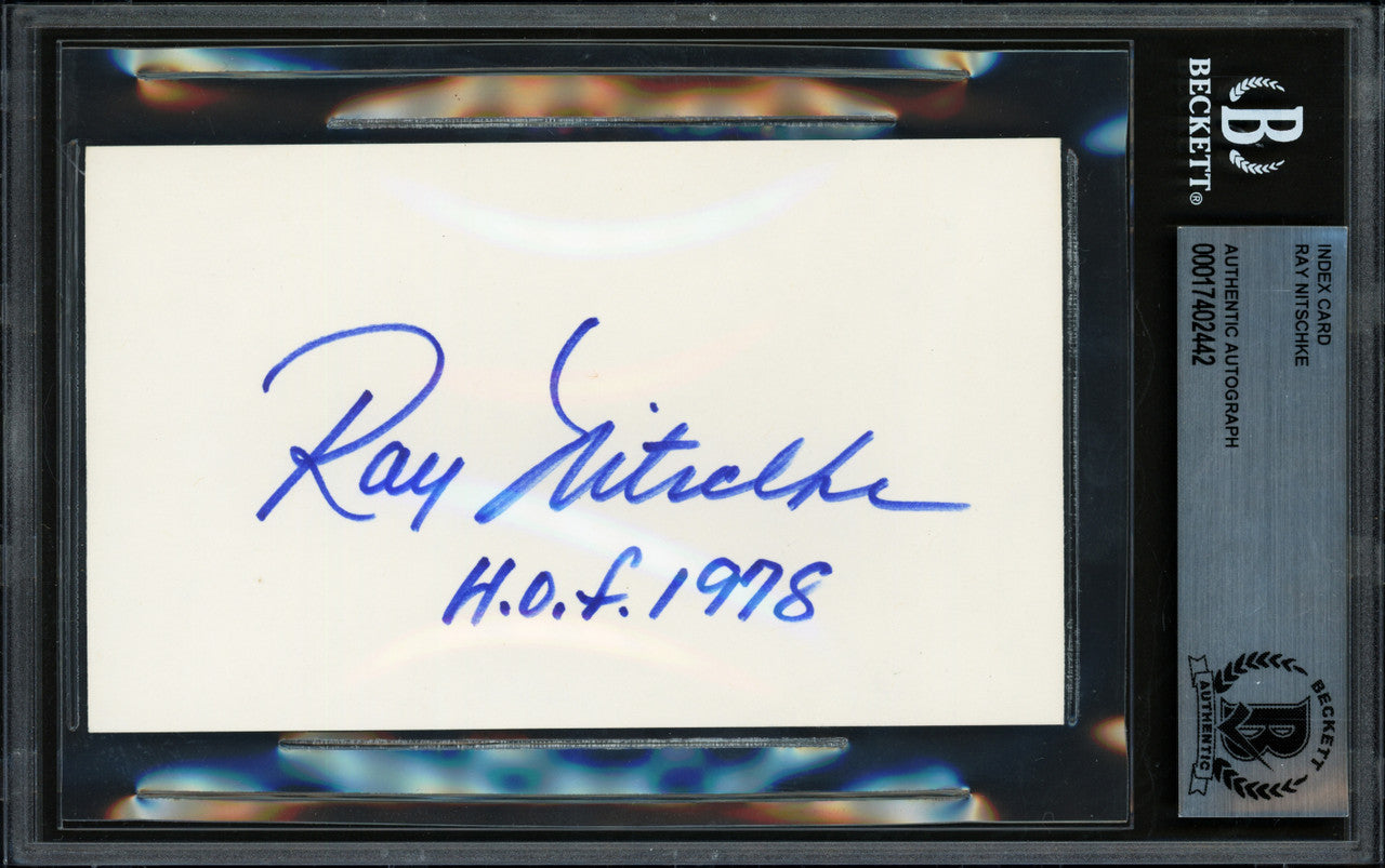 Ray Nitschke Autographed 3x5 Index Card Green Bay Packers "HOF 1978" Beckett BAS #17402442