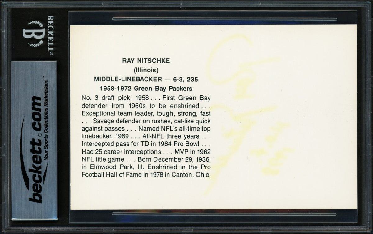 Ray Nitschke Autographed Postcard Green Bay Packers "HOF 1978" Beckett BAS #17402000
