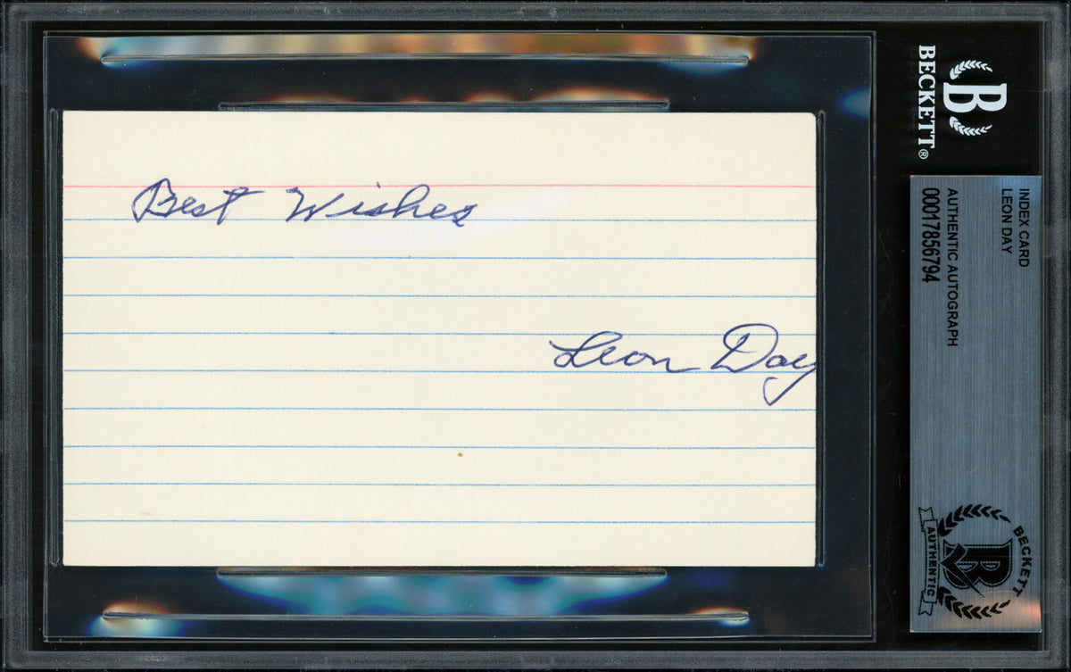 Leon Day Autographed 3x5 Index Card Negro Leagues "Best wishes" Beckett BAS #17856794